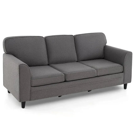 Upholstered Teddy Velvet 3-Seat Sofa with Comfy Back Pillows-Gray - Gray - Sofas & Loveseats