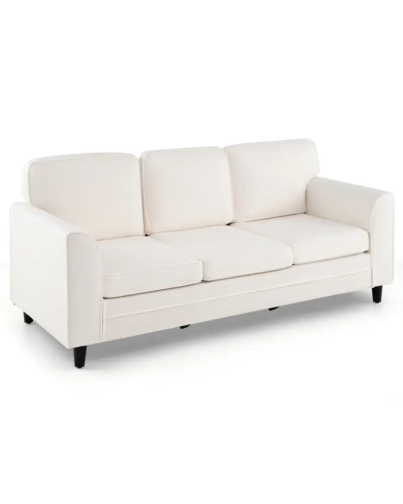 Upholstered Teddy Velvet 3-Seat Sofa with Comfy Back Pillows-White - White - Sofas & Loveseats