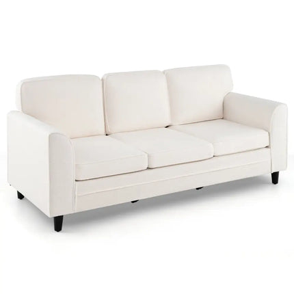 Upholstered Teddy Velvet 3-Seat Sofa with Comfy Back Pillows-White - White - Sofas & Loveseats