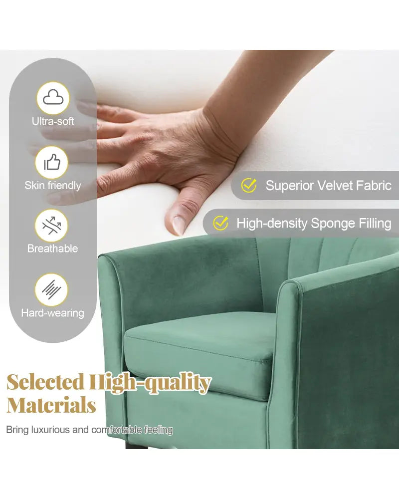 Upholstered Teddy Velvet Club Barrel Chair with Ottoman with Footrest-Green - Green - Accent Chairs