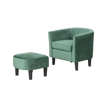 Upholstered Teddy Velvet Club Barrel Chair with Ottoman with Footrest-Green - Green - Accent Chairs