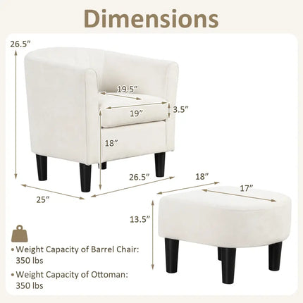 Upholstered Teddy Velvet Club Barrel Chair with Ottoman with Footrest-Beige - Beige - Accent Chairs