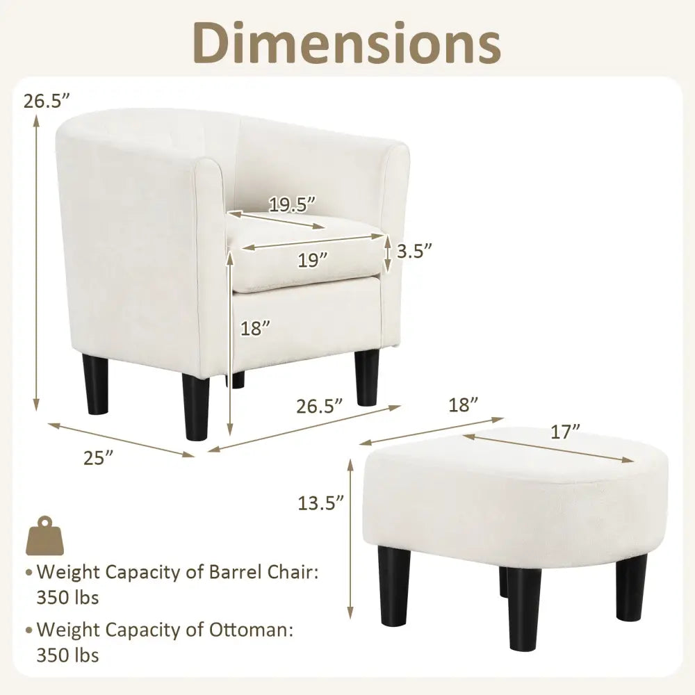 Upholstered Teddy Velvet Club Barrel Chair with Ottoman with Footrest-Beige - Beige - Accent Chairs