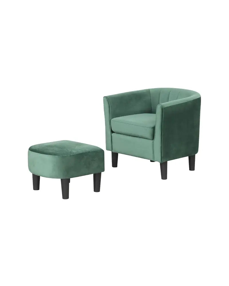 Upholstered Teddy Velvet Club Barrel Chair with Ottoman with Footrest-Green - Green - Accent Chairs