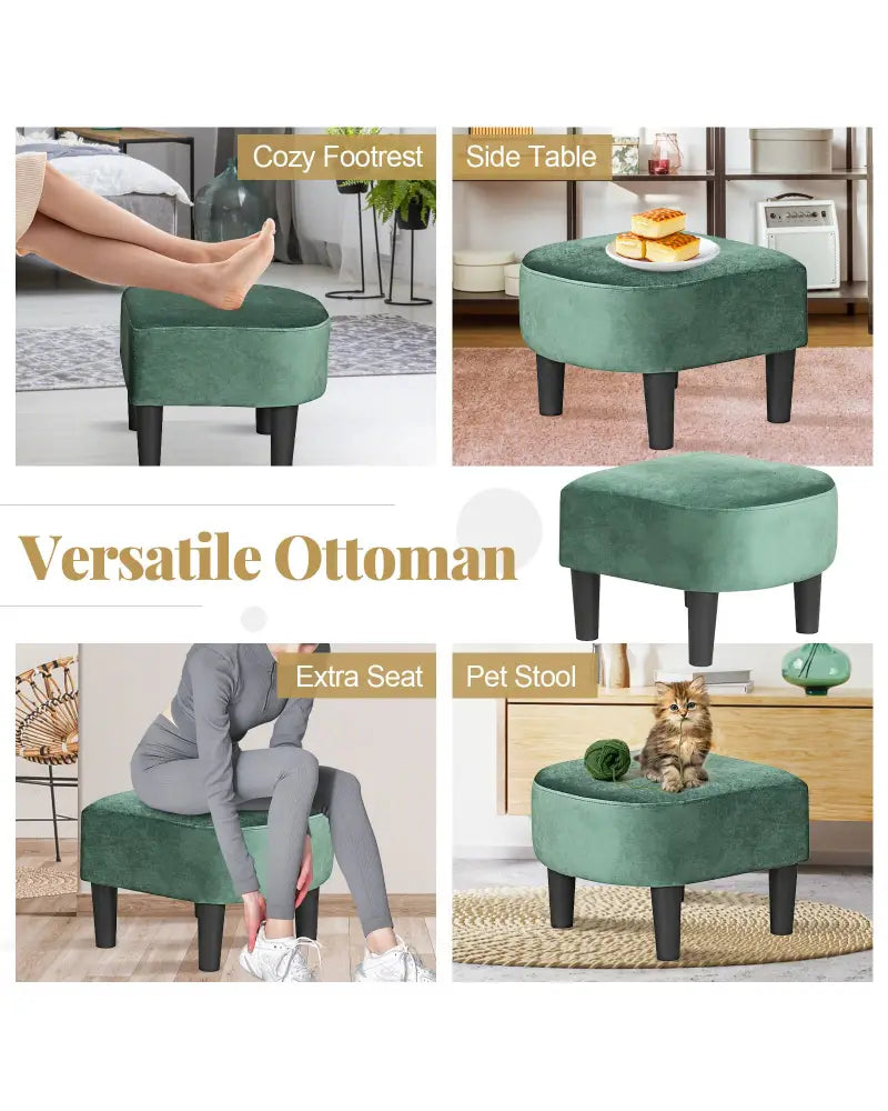 Upholstered Teddy Velvet Club Barrel Chair with Ottoman with Footrest-Green - Green - Accent Chairs