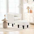 Upholstered Teddy Velvet Club Barrel Chair with Ottoman with Footrest-Beige - Beige - Accent Chairs