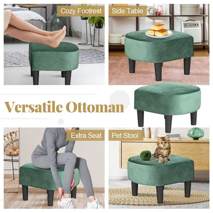 Upholstered Teddy Velvet Club Barrel Chair with Ottoman with Footrest-Green - Green - Accent Chairs