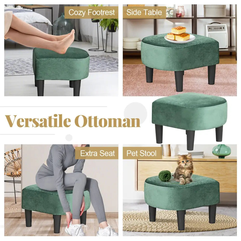 Upholstered Teddy Velvet Club Barrel Chair with Ottoman with Footrest-Green - Green - Accent Chairs