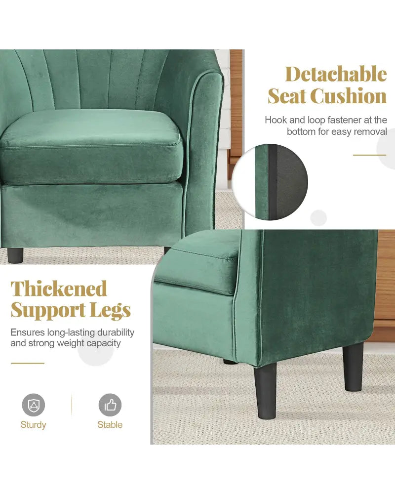 Upholstered Teddy Velvet Club Barrel Chair with Ottoman with Footrest-Green - Green - Accent Chairs