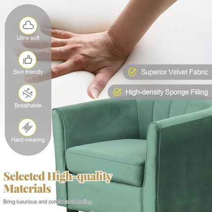 Upholstered Teddy Velvet Club Barrel Chair with Ottoman with Footrest-Green - Green - Accent Chairs