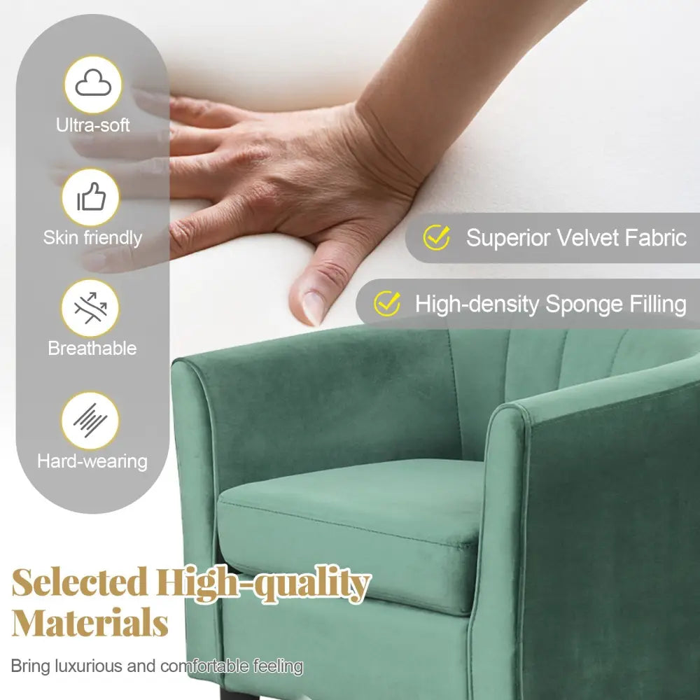 Upholstered Teddy Velvet Club Barrel Chair with Ottoman with Footrest-Green - Green - Accent Chairs