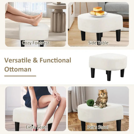 Upholstered Teddy Velvet Club Barrel Chair with Ottoman with Footrest-Beige - Beige - Accent Chairs