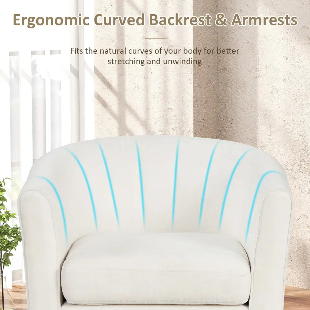 Upholstered Teddy Velvet Club Barrel Chair with Ottoman with Footrest-Beige - Beige - Accent Chairs