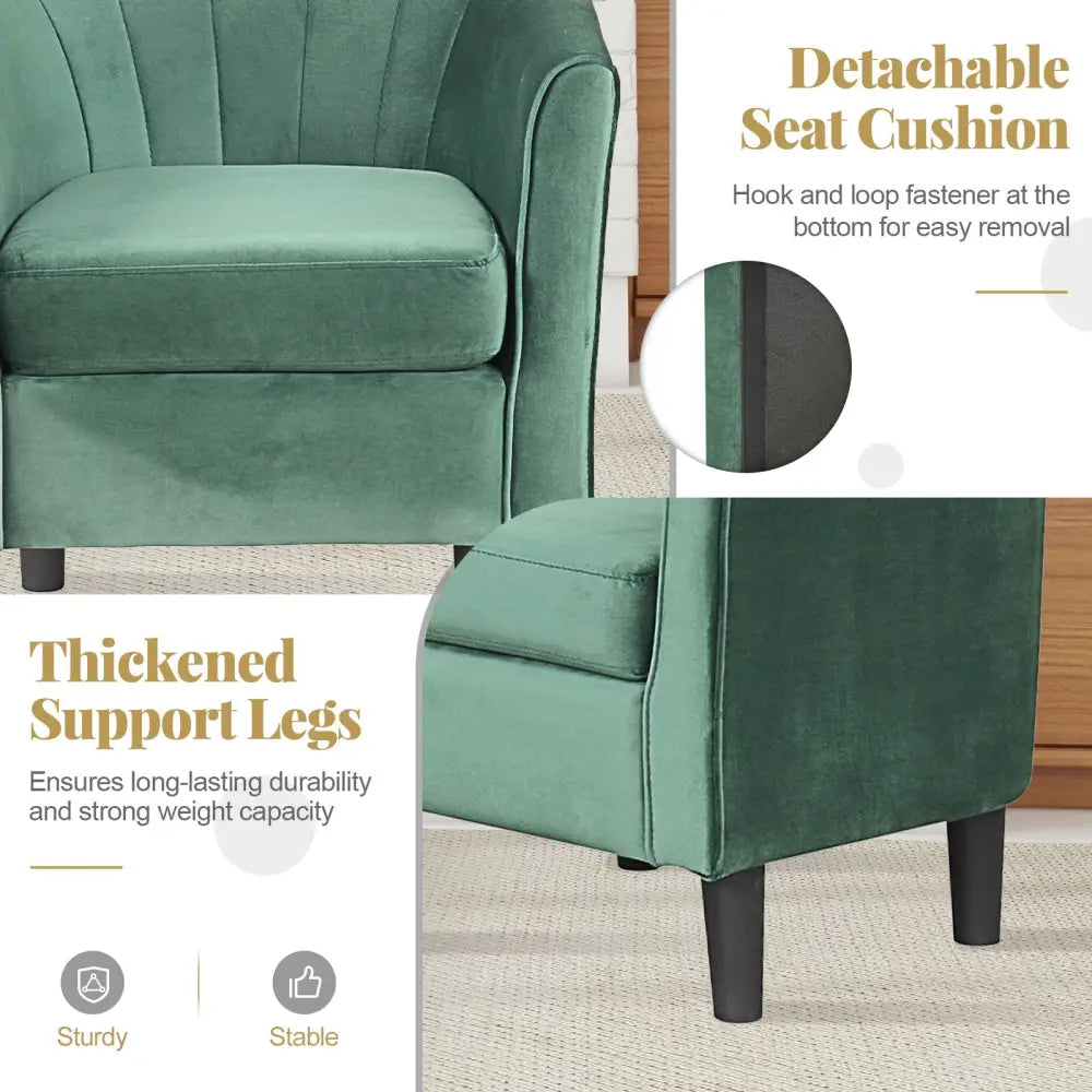 Upholstered Teddy Velvet Club Barrel Chair with Ottoman with Footrest-Green - Green - Accent Chairs