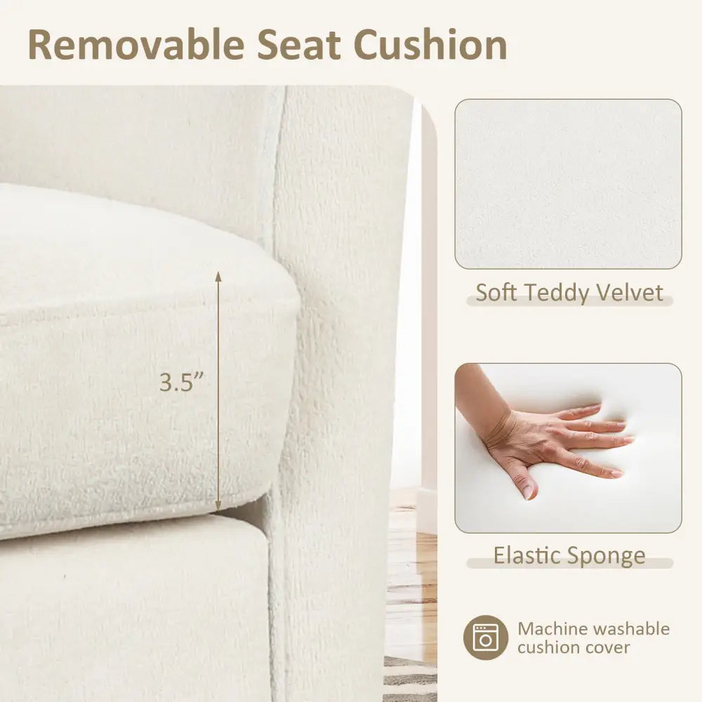 Upholstered Teddy Velvet Club Barrel Chair with Ottoman with Footrest-Beige - Beige - Accent Chairs