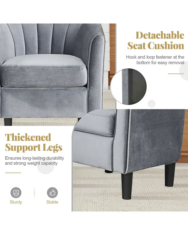 Upholstered Teddy Velvet Club Barrel Chair with Ottoman with Footrest-Gray - Gray - Accent Chairs
