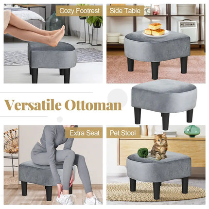 Upholstered Teddy Velvet Club Barrel Chair with Ottoman with Footrest-Gray - Gray - Accent Chairs