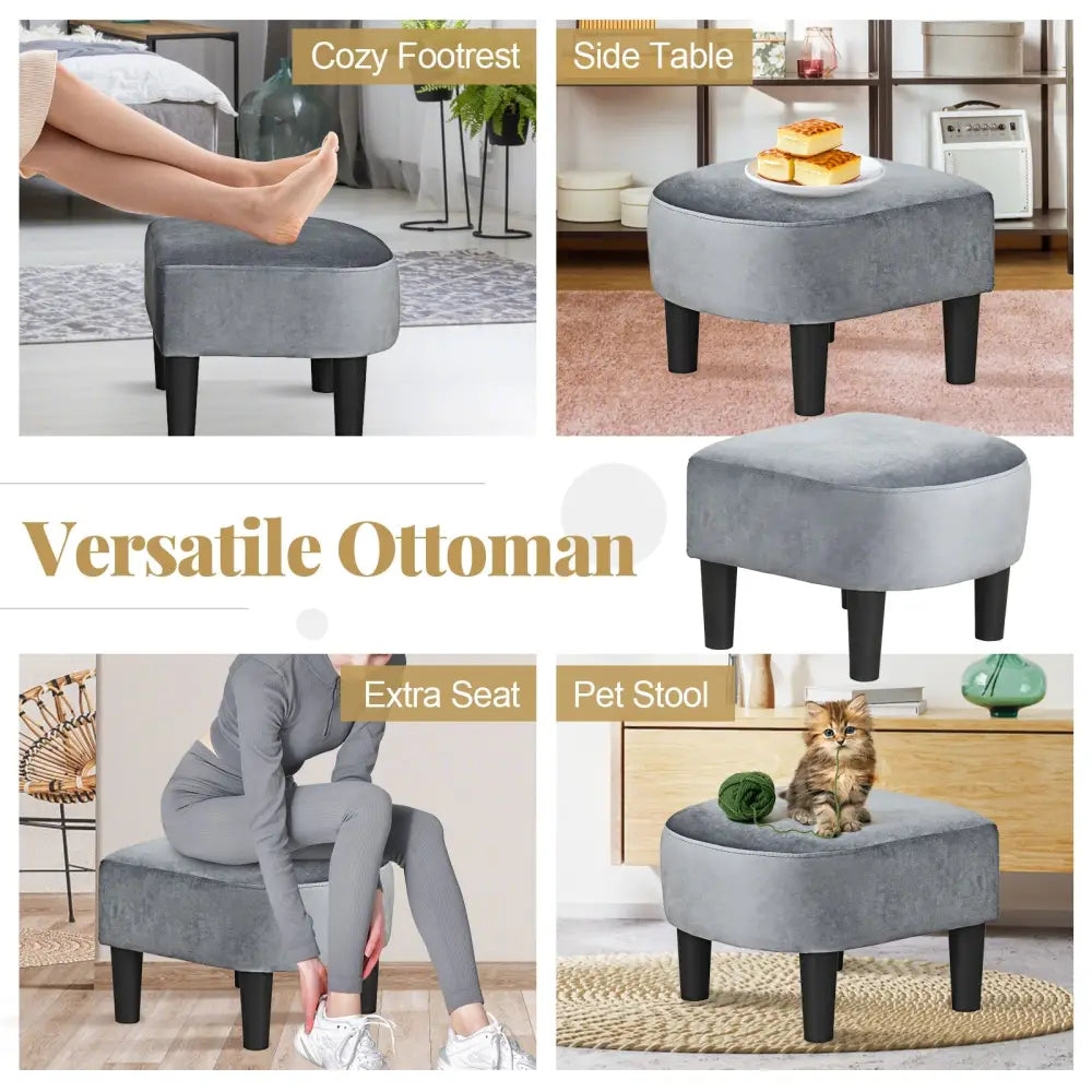 Upholstered Teddy Velvet Club Barrel Chair with Ottoman with Footrest-Gray - Gray - Accent Chairs