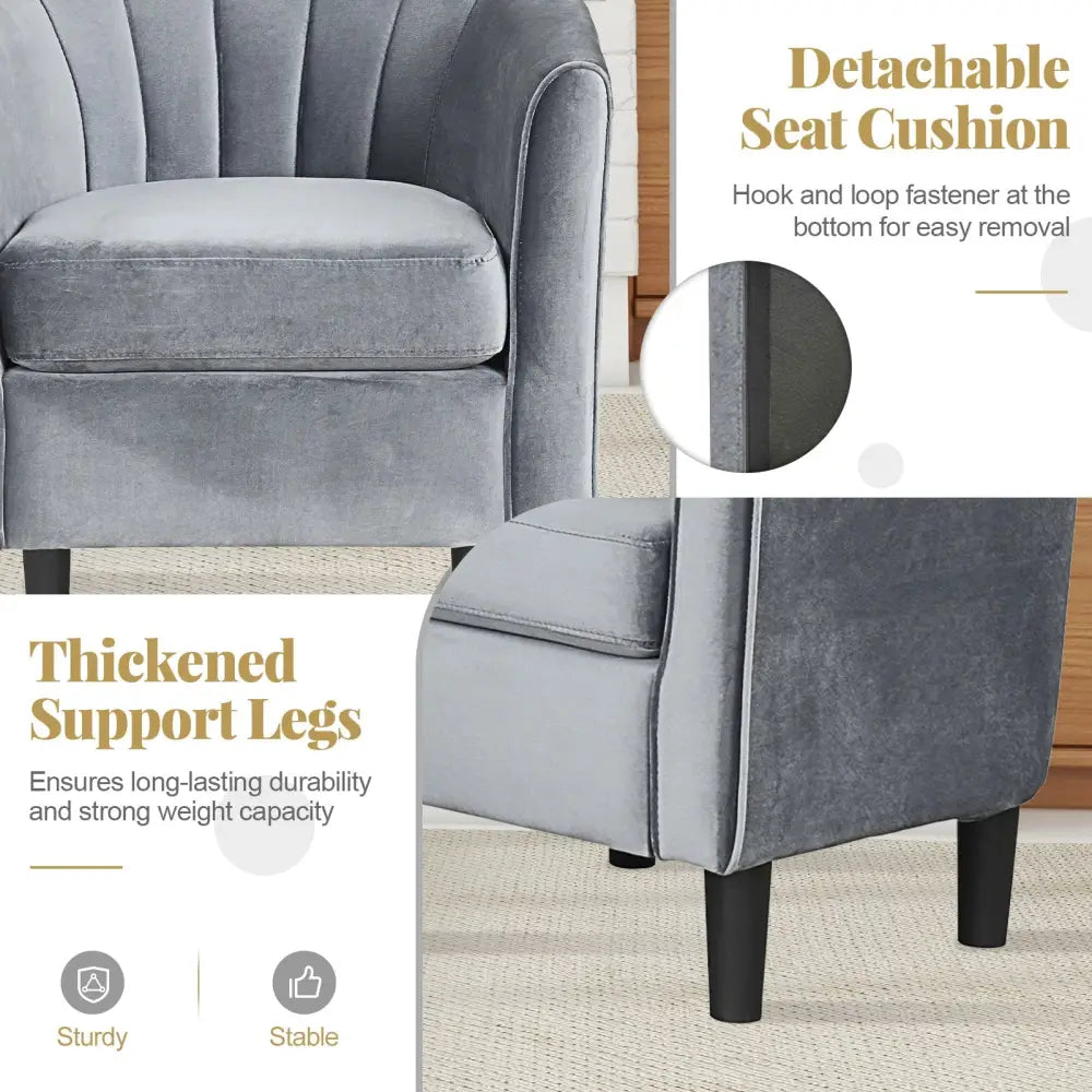 Upholstered Teddy Velvet Club Barrel Chair with Ottoman with Footrest-Gray - Gray - Accent Chairs