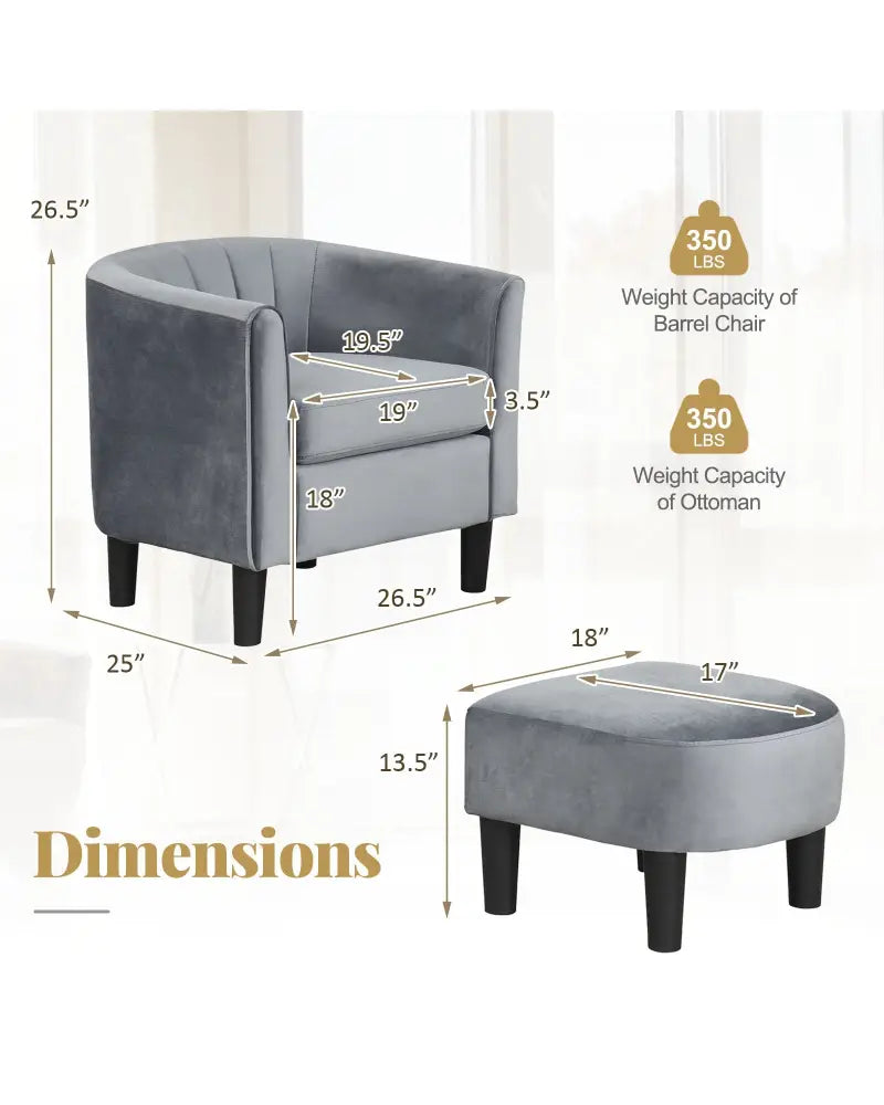 Upholstered Teddy Velvet Club Barrel Chair with Ottoman with Footrest-Gray - Gray - Accent Chairs