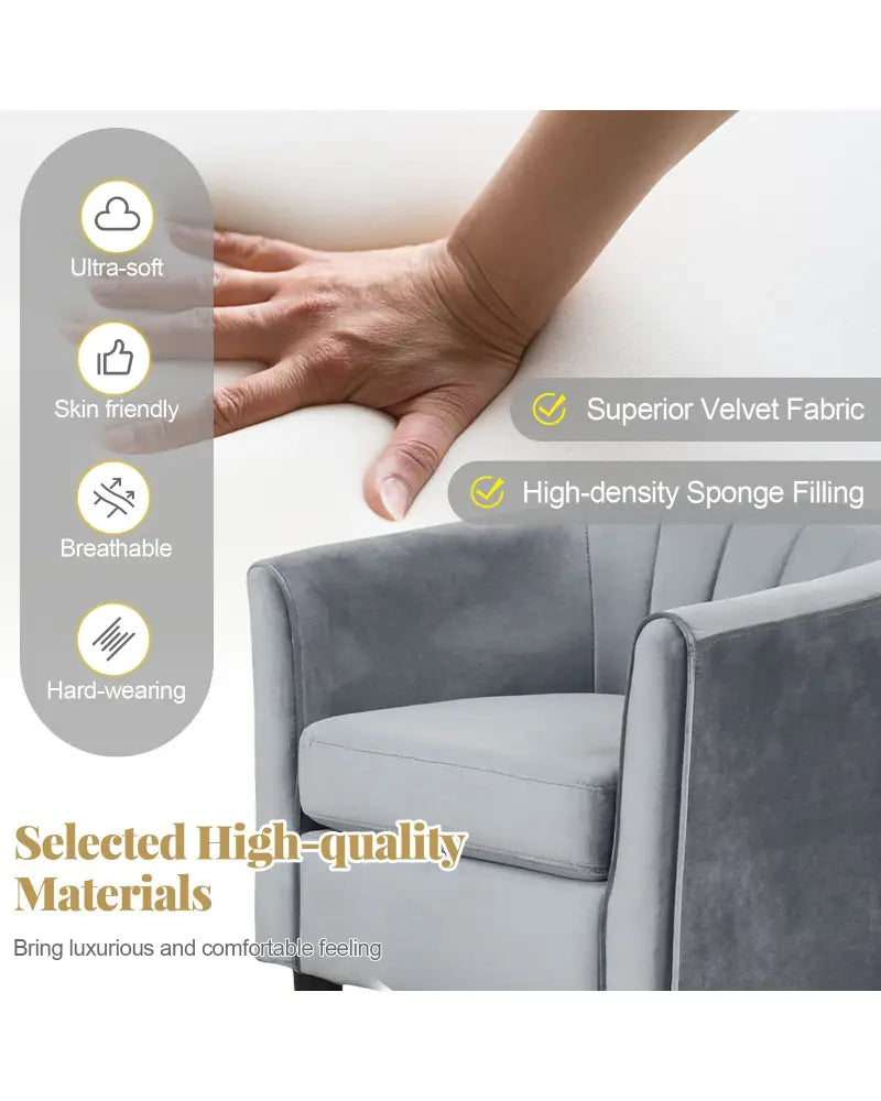 Upholstered Teddy Velvet Club Barrel Chair with Ottoman with Footrest-Gray - Gray - Accent Chairs