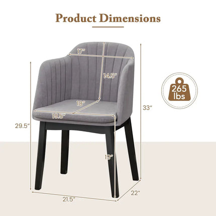 Upholstered Velvet Accent Modern Dining Chairs Set of 2 with Curved Backrests-Grey - Gray - Dining Chairs