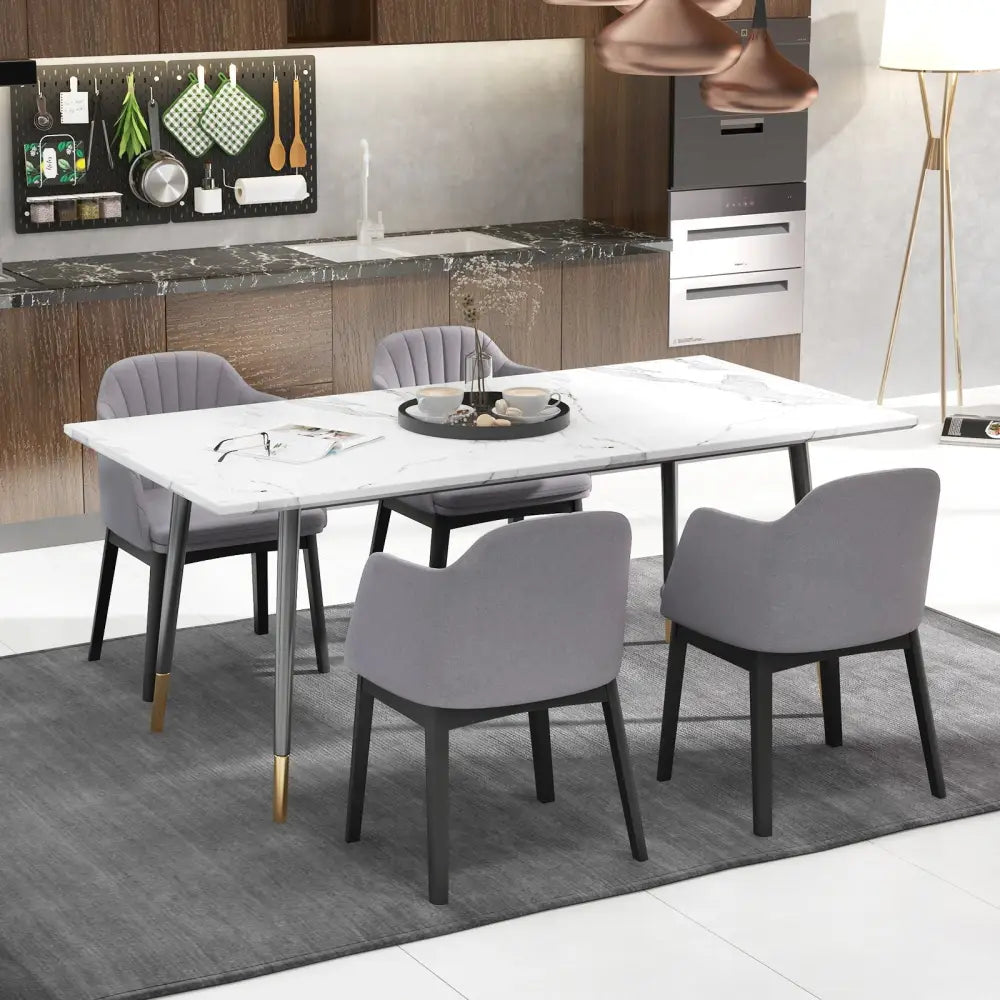 Upholstered Velvet Accent Modern Dining Chairs Set of 2 with Curved Backrests-Grey - Gray - Dining Chairs
