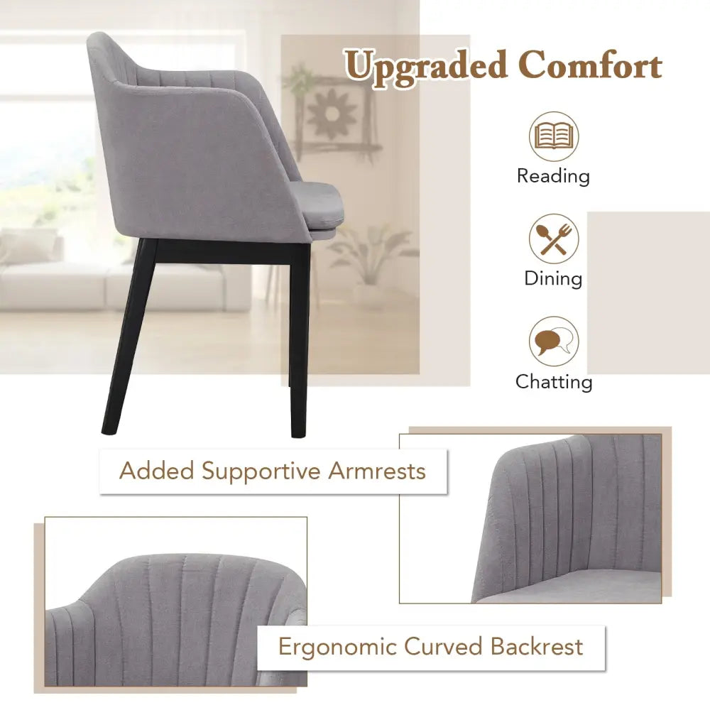 Upholstered Velvet Accent Modern Dining Chairs Set of 2 with Curved Backrests-Grey - Gray - Dining Chairs