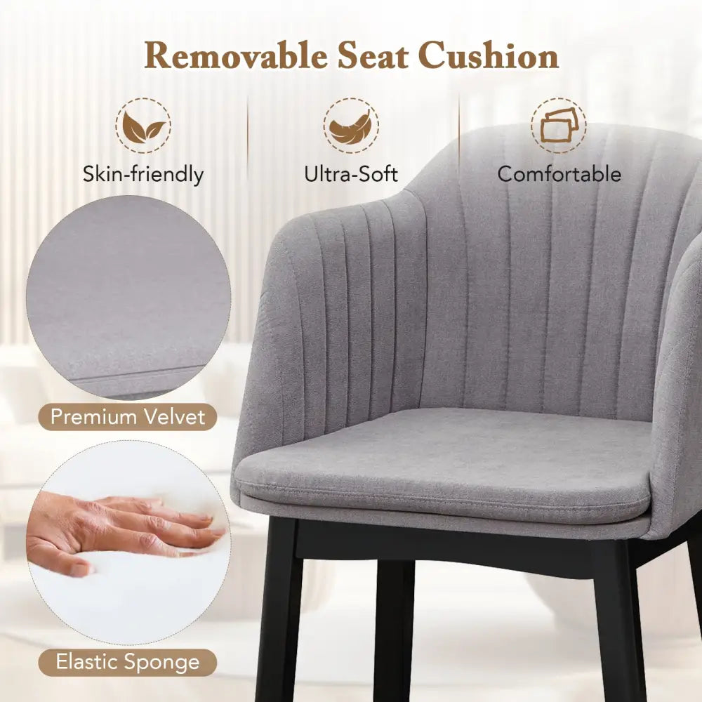 Upholstered Velvet Accent Modern Dining Chairs Set of 2 with Curved Backrests-Grey - Gray - Dining Chairs