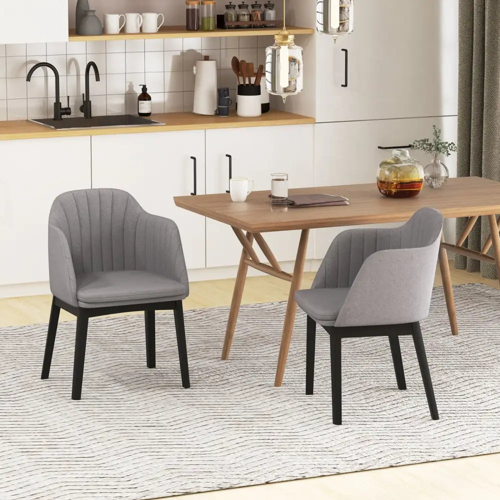 Upholstered Velvet Accent Modern Dining Chairs Set of 2 with Curved Backrests-Grey - Gray - Dining Chairs