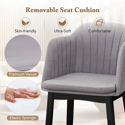 Upholstered Velvet Accent Modern Dining Chairs Set of 2 with Curved Backrests-Grey - Gray - Dining Chairs