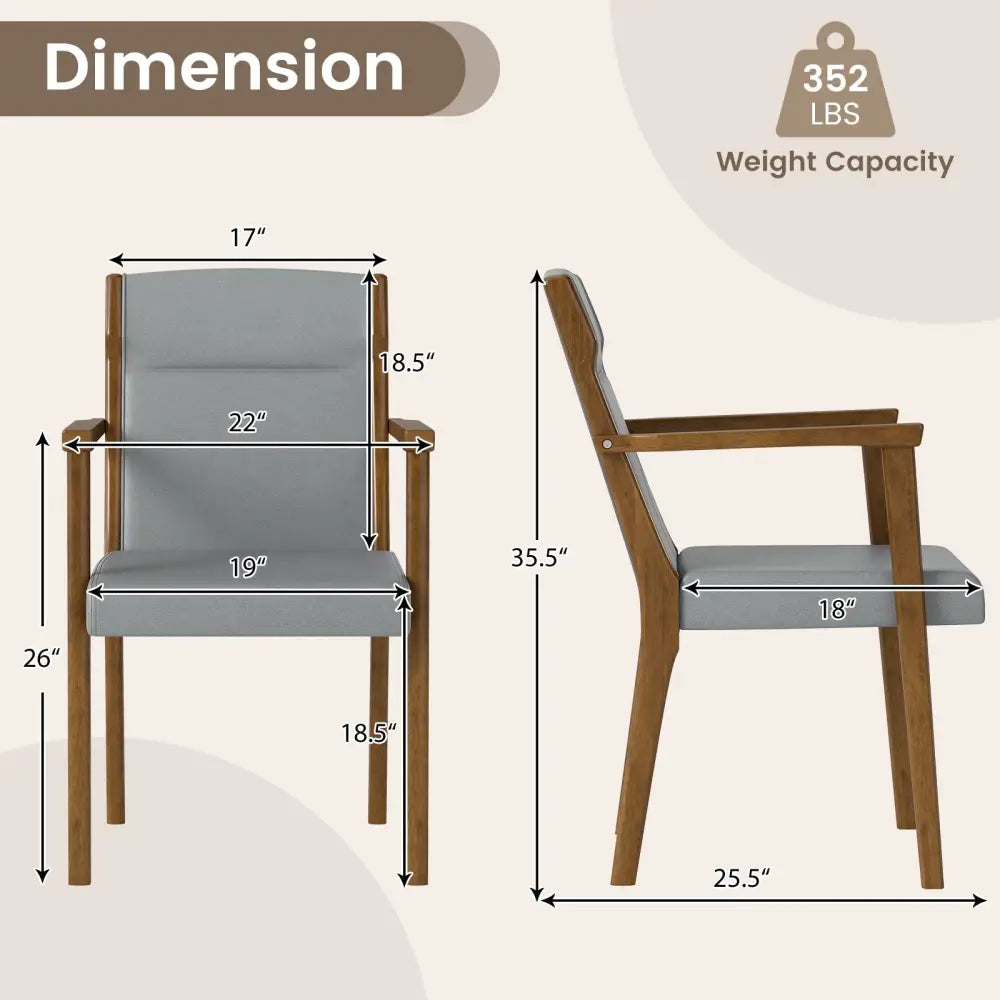 Upholstered Wooden Accent Chairs Set of 2 with High Back and Soft Cushion-Gray - Gray - Accent Chairs