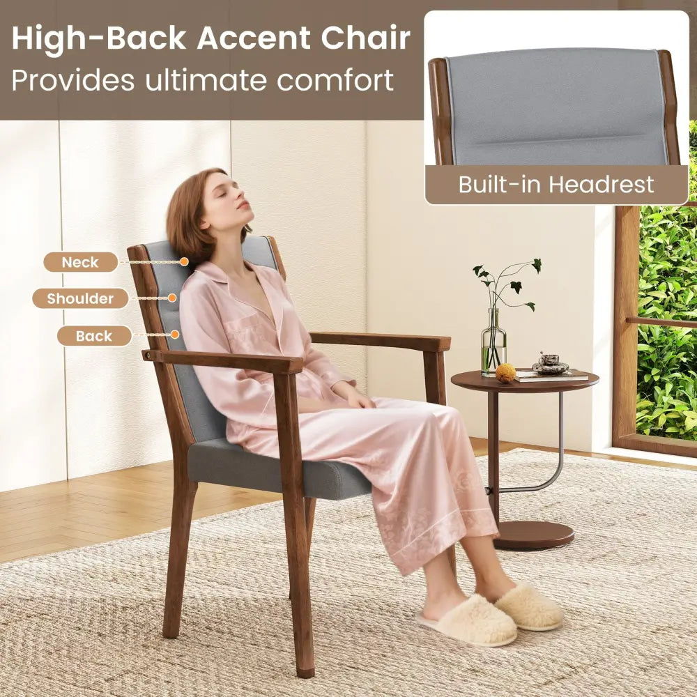 Upholstered Wooden Accent Chairs Set of 2 with High Back and Soft Cushion-Gray - Gray - Accent Chairs