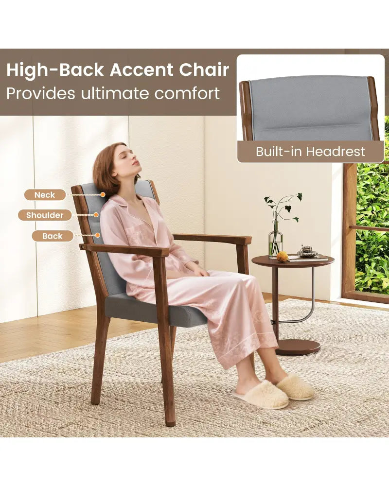 Upholstered Wooden Accent Chairs Set of 2 with High Back and Soft Cushion-Gray - Gray - Accent Chairs