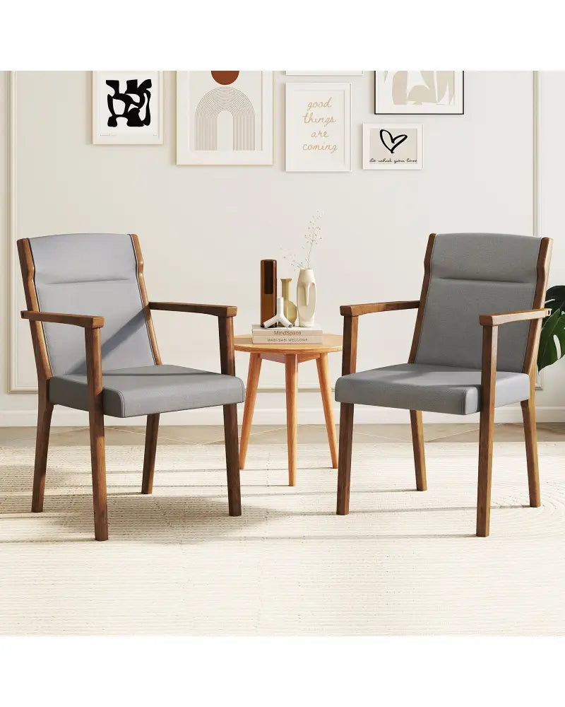 Upholstered Wooden Accent Chairs Set of 2 with High Back and Soft Cushion-Gray - Gray - Accent Chairs