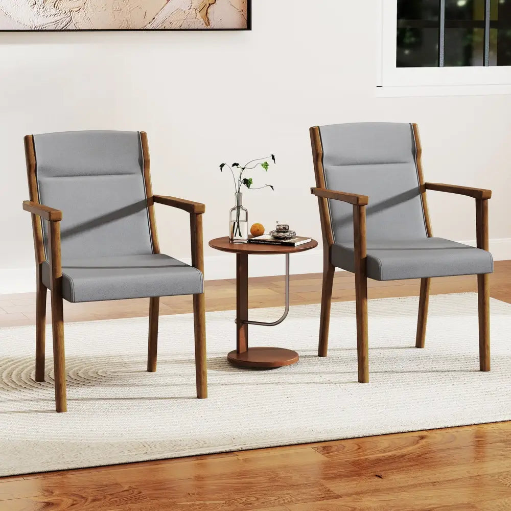 Upholstered Wooden Accent Chairs Set of 2 with High Back and Soft Cushion-Gray - Gray - Accent Chairs