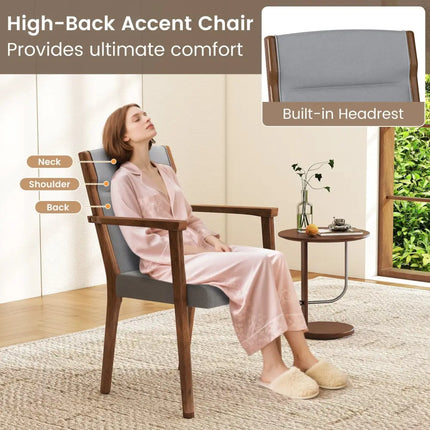 Upholstered Wooden Accent Chairs Set of 2 with High Back and Soft Cushion-Gray - Gray - Accent Chairs