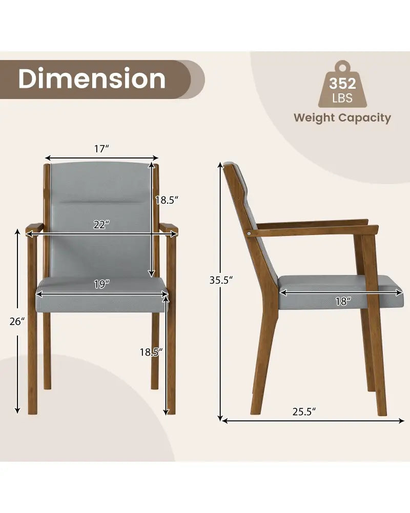 Upholstered Wooden Accent Chairs Set of 2 with High Back and Soft Cushion-Gray - Gray - Accent Chairs