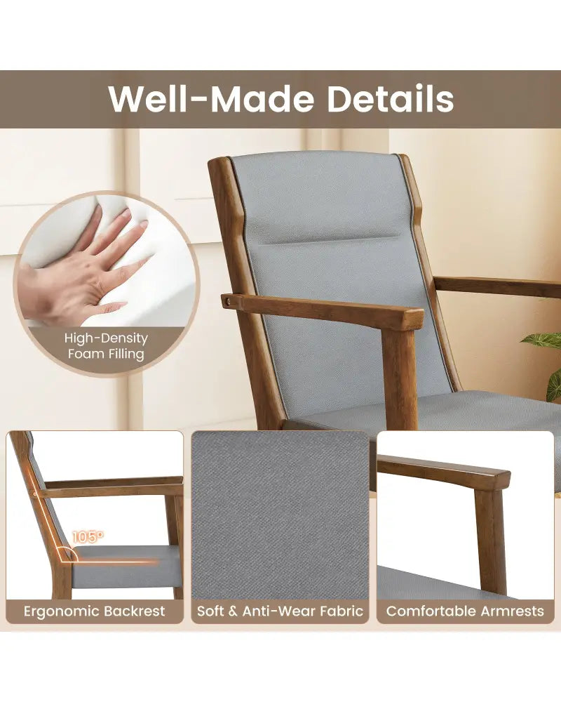 Upholstered Wooden Accent Chairs Set of 2 with High Back and Soft Cushion-Gray - Gray - Accent Chairs