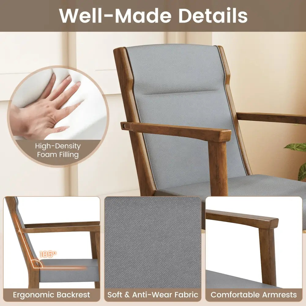 Upholstered Wooden Accent Chairs Set of 2 with High Back and Soft Cushion-Gray - Gray - Accent Chairs