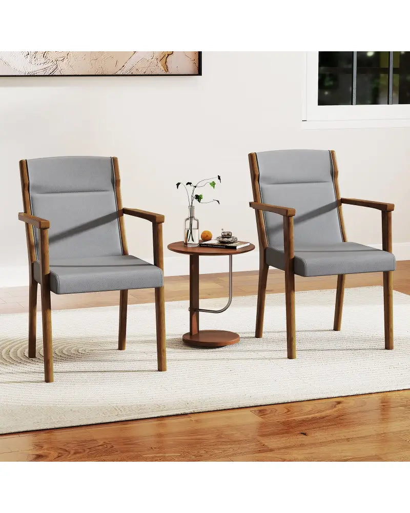 Upholstered Wooden Accent Chairs Set of 2 with High Back and Soft Cushion-Gray - Gray - Accent Chairs