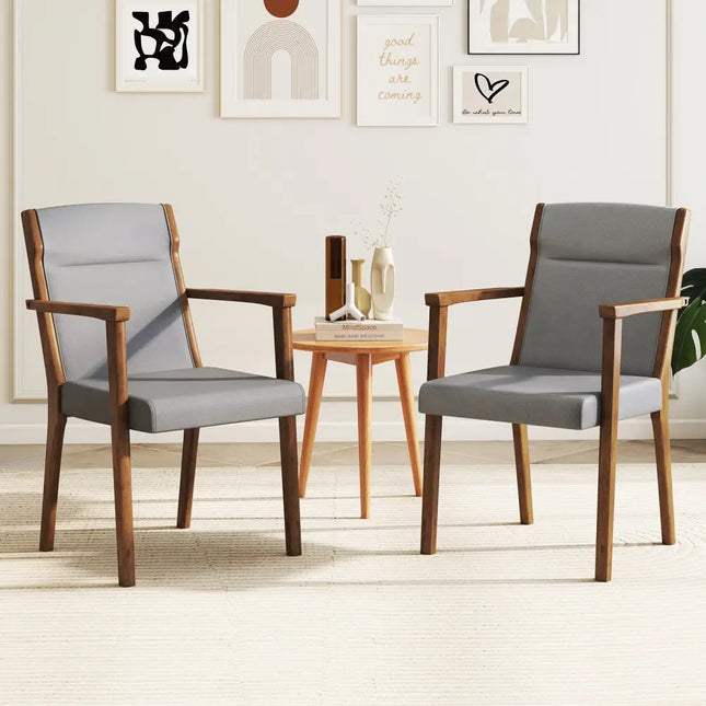 Upholstered Wooden Accent Chairs Set of 2 with High Back and Soft Cushion-Gray - Gray - Accent Chairs