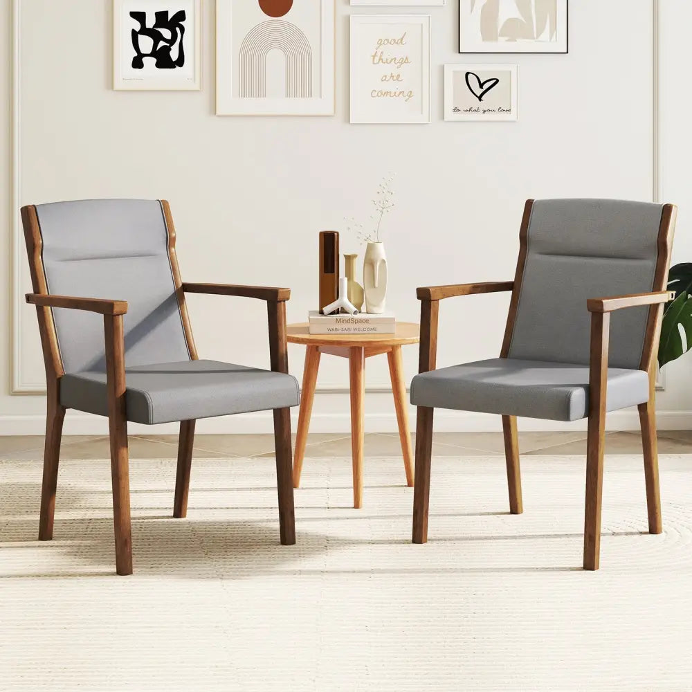 Upholstered Wooden Accent Chairs Set of 2 with High Back and Soft Cushion-Gray - Gray - Accent Chairs