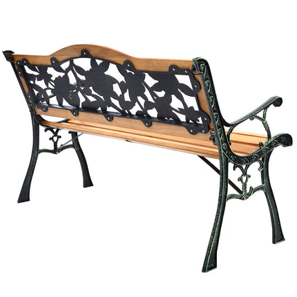 Outdoor Bench Cast Iron Patio Bench with Rose Pattern Backrest
