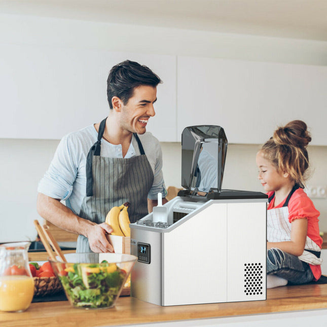 48 lbs Stainless Self-Clean Ice Maker with LCD Display Panel