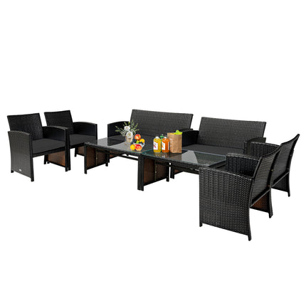 4 Pieces Patio Rattan Cushioned Furniture Set with Coffee Table-Black