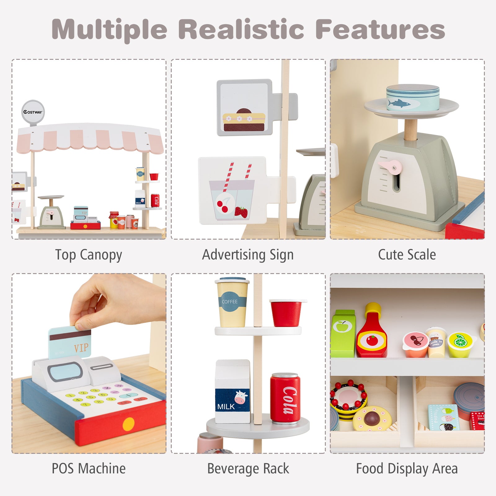 Toy Cart Play Set with POS Machine and Lovely Scale-Gray