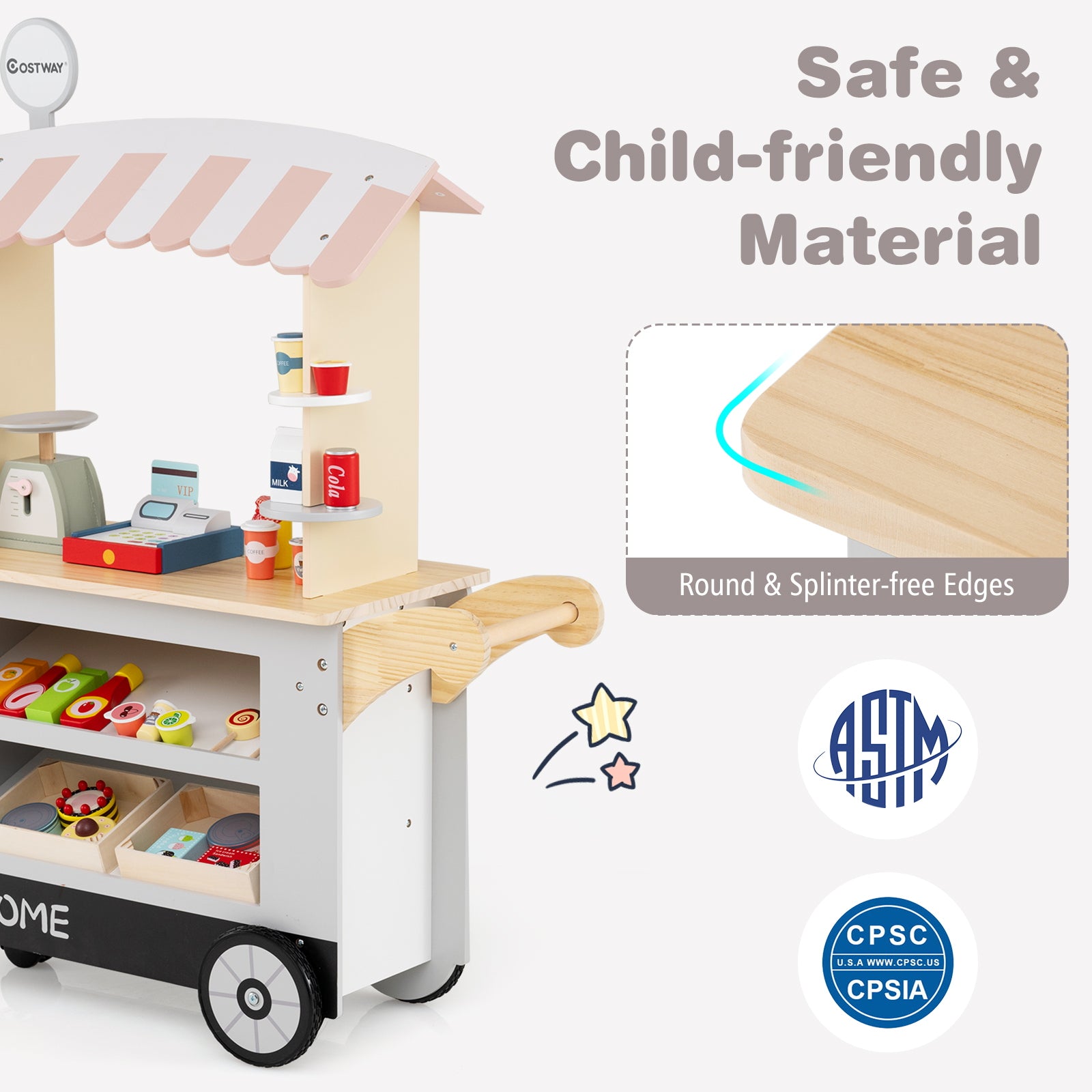 Toy Cart Play Set with POS Machine and Lovely Scale-Gray