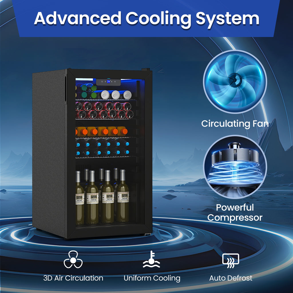 Beverage Refrigerator Cooler with Glass Door-Black