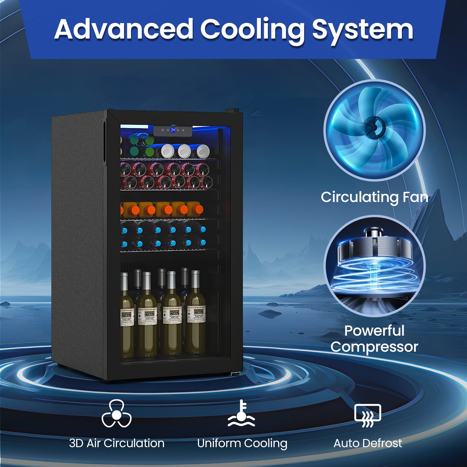 Beverage Refrigerator Cooler with Glass Door-Black
